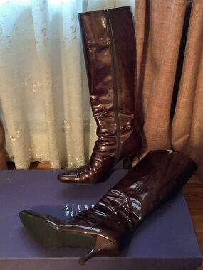 Stuart Weitzman Dark Brown Patent Leather Boots